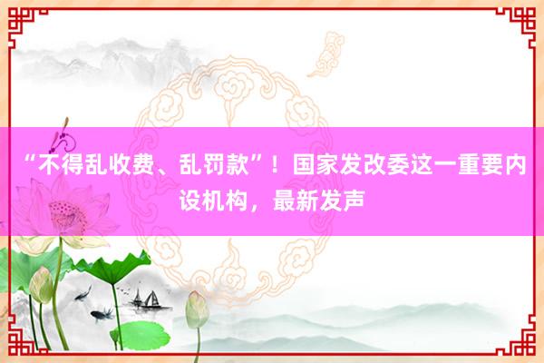 “不得乱收费、乱罚款”!国家发改委这一重要内设机构,最新发声