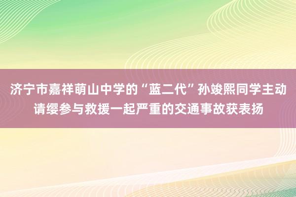 济宁市嘉祥萌山中学的“蓝二代”孙竣熙同学主动请缨参与救援一起严重的交通事故获表扬