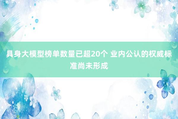 具身大模型榜单数量已超20个 业内公认的权威标准尚未形成