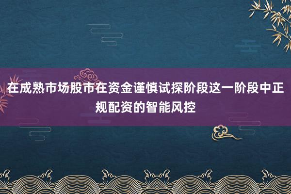 在成熟市场股市在资金谨慎试探阶段这一阶段中正规配资的智能风控