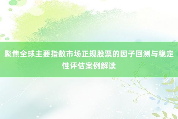 聚焦全球主要指数市场正规股票的因子回测与稳定性评估案例解读
