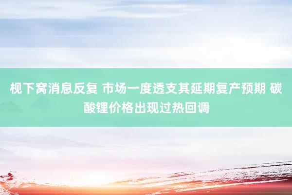 枧下窝消息反复 市场一度透支其延期复产预期 碳酸锂价格出现过热回调