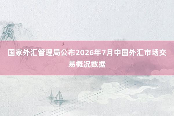 国家外汇管理局公布2026年7月中国外汇市场交易概况数据