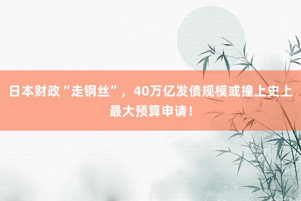 日本财政“走钢丝”，40万亿发债规模或撞上史上最大预算申请！
