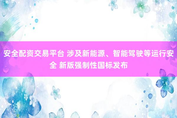 安全配资交易平台 涉及新能源、智能驾驶等运行安全 新版强制性国标发布