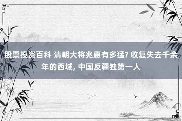 股票投资百科 清朝大将兆惠有多猛? 收复失去千余年的西域, 中国反疆独第一人