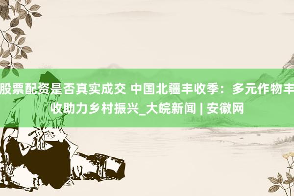 股票配资是否真实成交 中国北疆丰收季：多元作物丰收助力乡村振兴_大皖新闻 | 安徽网