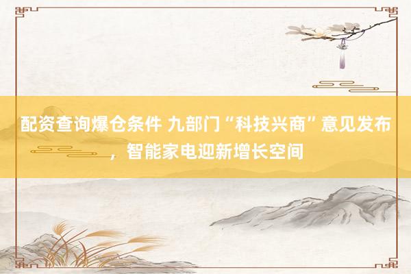配资查询爆仓条件 九部门“科技兴商”意见发布，智能家电迎新增长空间
